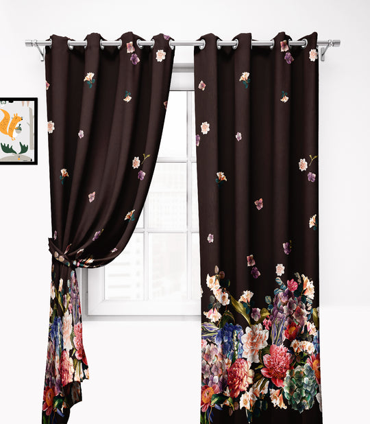 Ultimate Trends Premium Polyester Elite Floral Curtain For Home Décor Dark Brown Color, 1 Piece