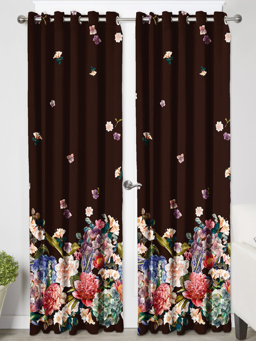 Ultimate Trends Premium Polyester Elite Floral Curtain For Home Décor Dark Brown Color, 1 Piece