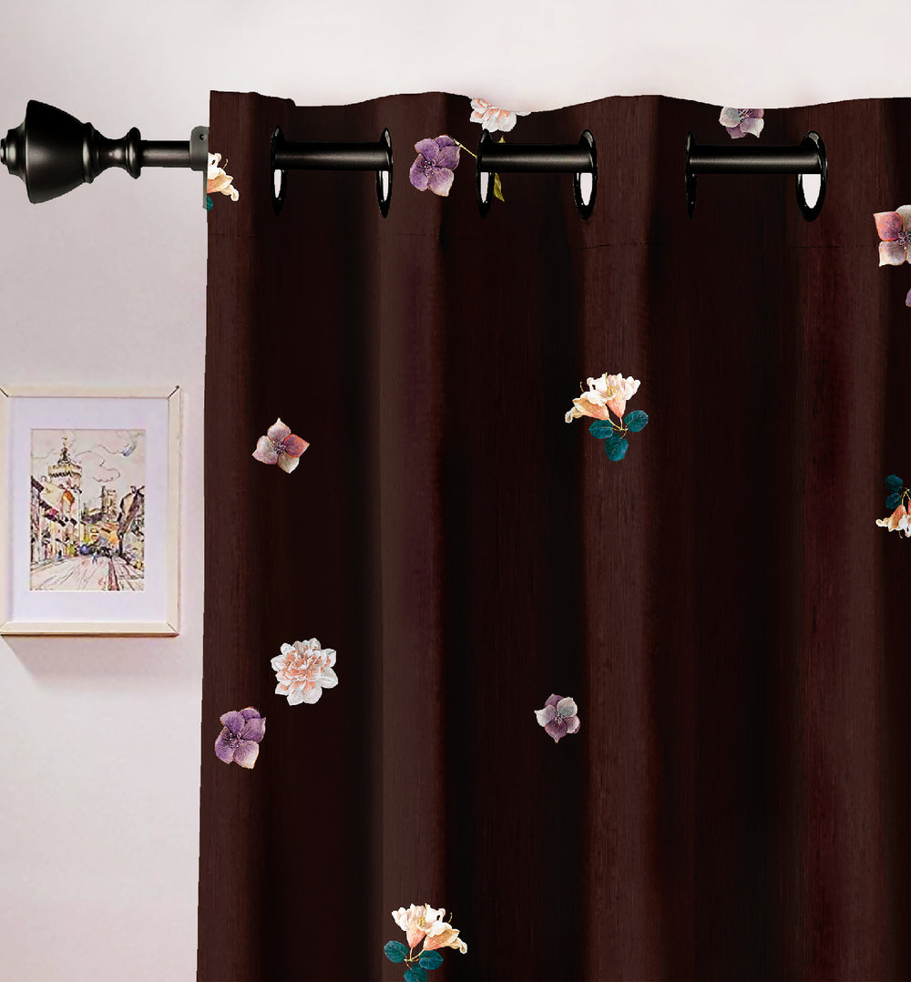 Ultimate Trends Premium Polyester Elite Floral Curtain For Home Décor Dark Brown Color, 1 Piece