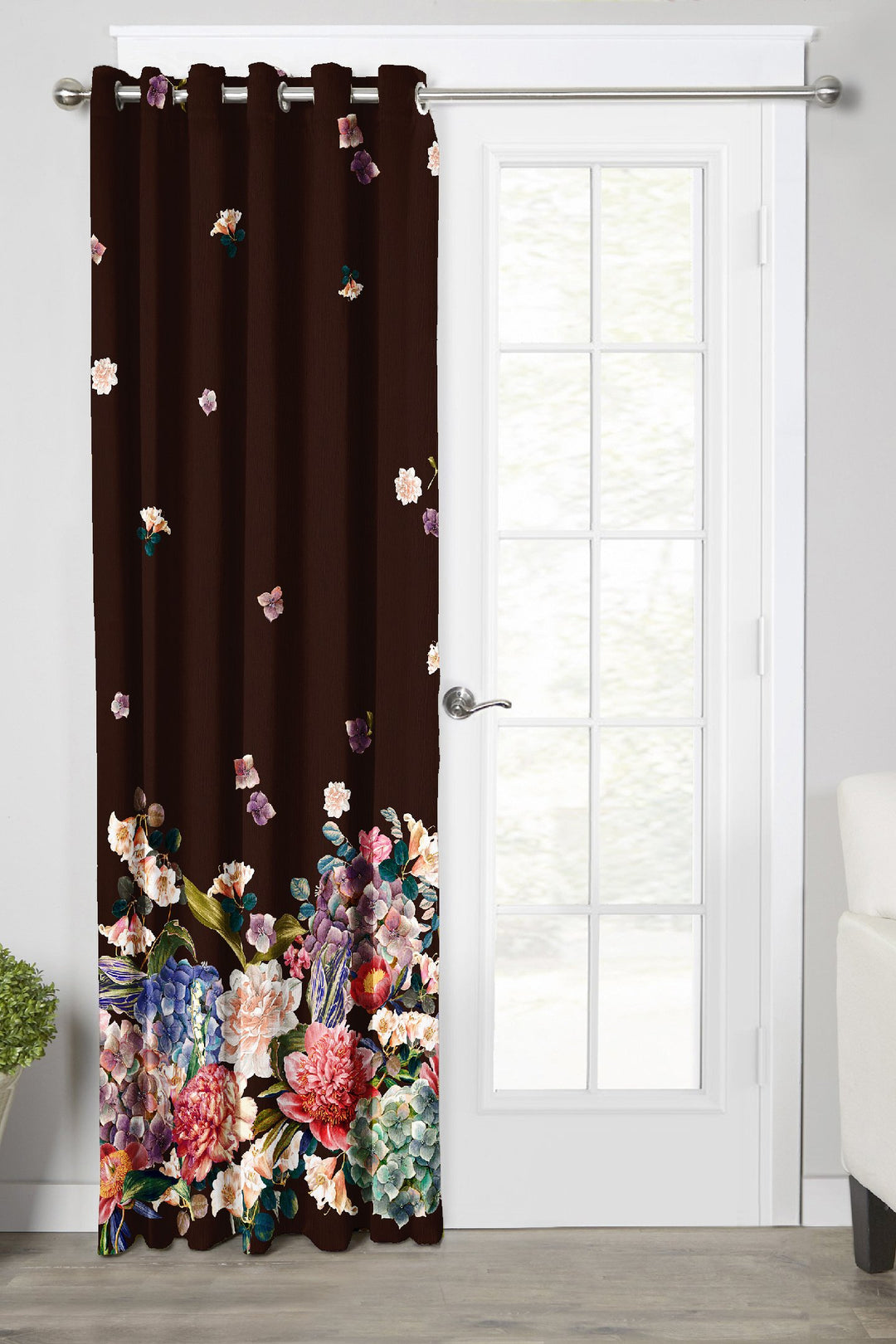 Ultimate Trends Premium Polyester Elite Floral Curtain For Home Décor Dark Brown Color, 1 Piece