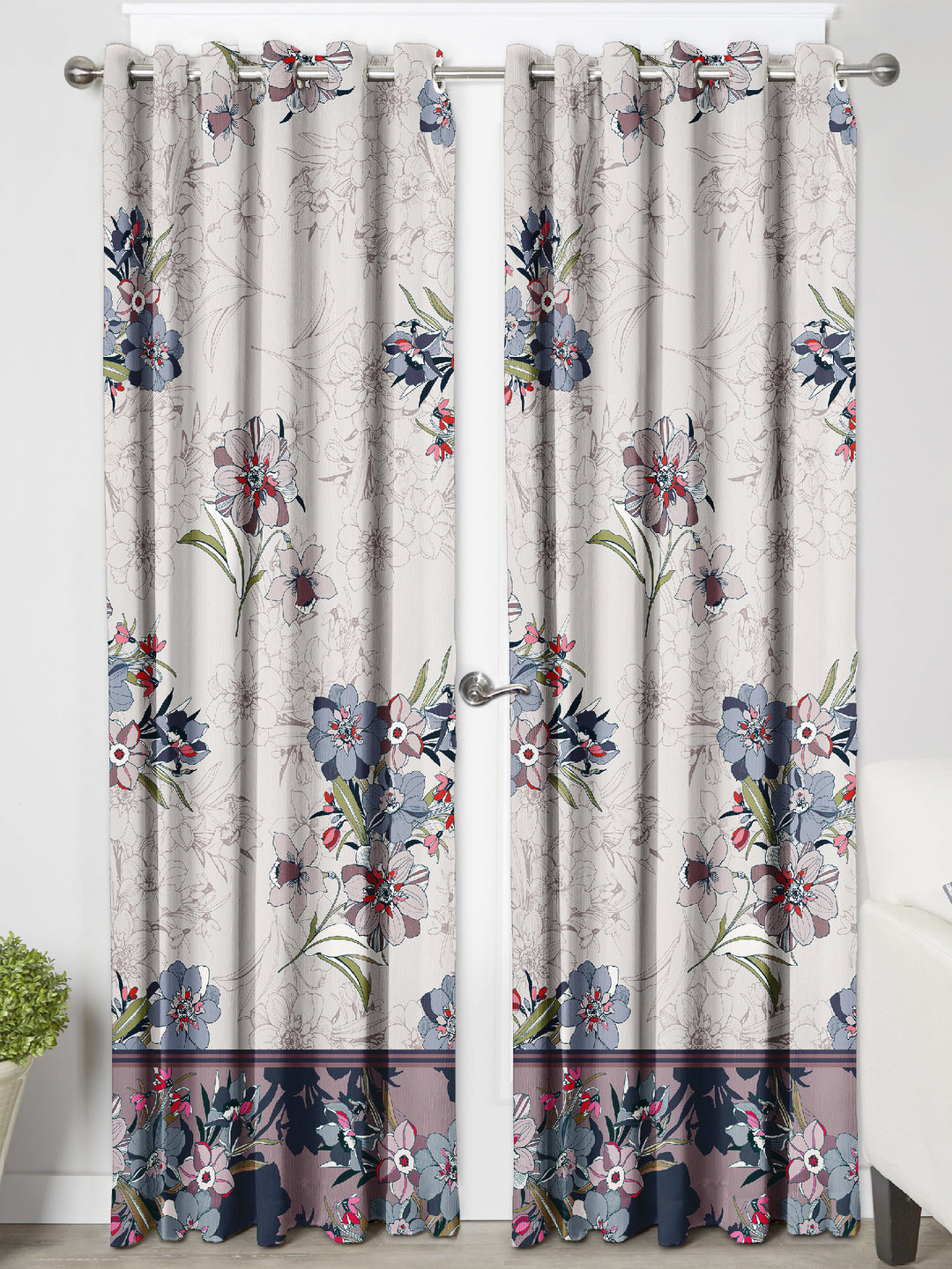 Ultimate Trends Premium Polyester Elite Floral Curtain For Home Décor Stone Grey Color, 1 Piece