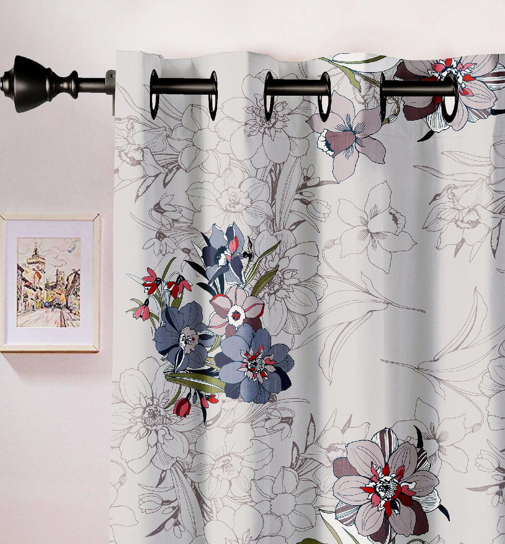 Ultimate Trends Premium Polyester Elite Floral Curtain For Home Décor Stone Grey Color, 1 Piece