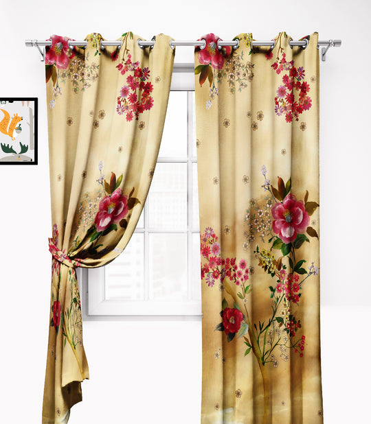 Ultimate Trends Premium Polyester Elite Floral Curtain For Home Décor Beige Color, 1 Piece