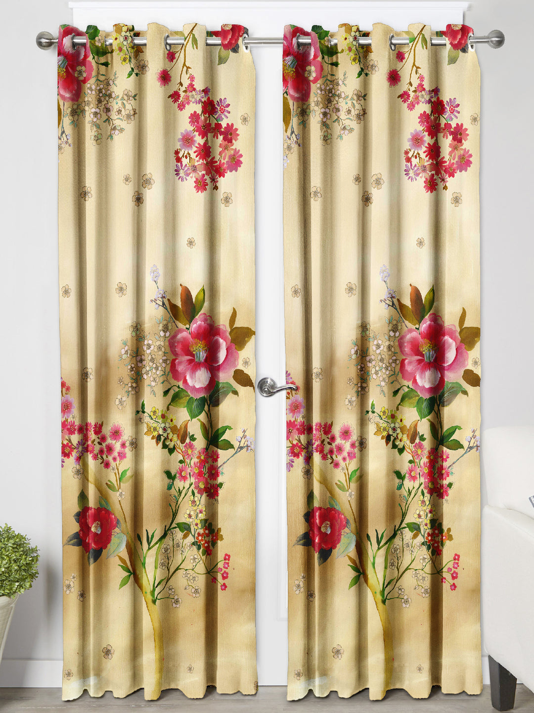 Ultimate Trends Premium Polyester Elite Floral Curtain For Home Décor Beige Color, 1 Piece