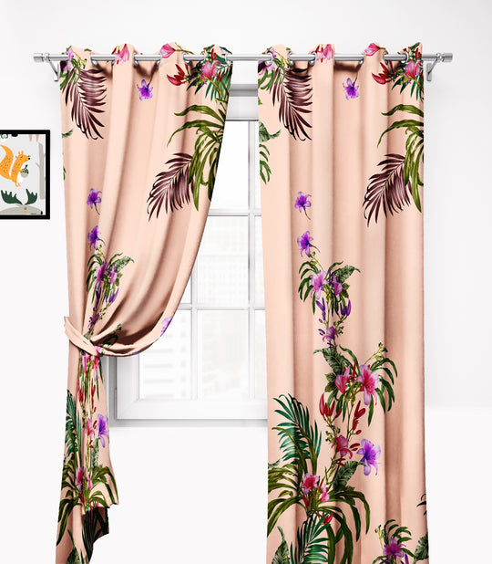 Ultimate Trends Premium Polyester Elite Floral Curtain For Home Décor Peach Color, 1 Piece