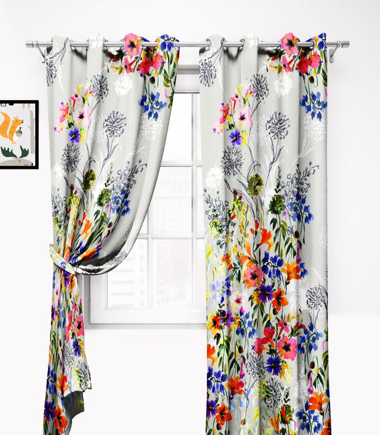 Ultimate Trends Premium Polyester Elite Floral Curtain For Home Décor Light Grey Color, 1 Piece