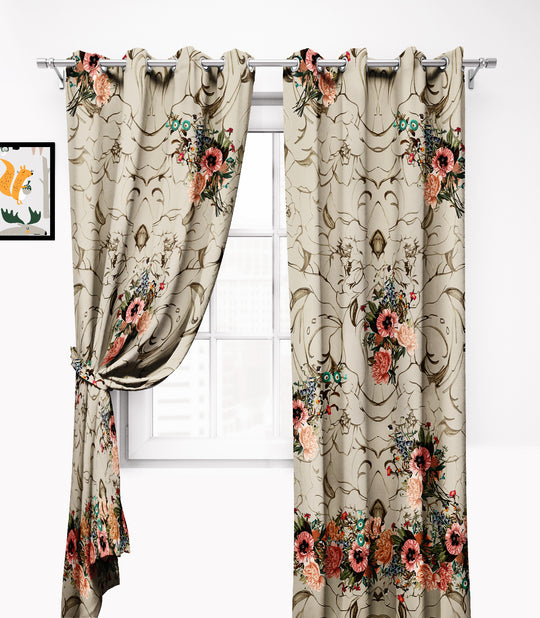 Ultimate Trends Premium Polyester Elite Floral Curtain For Home Décor Beige Color, 1 Piece