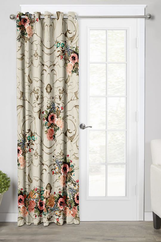 Ultimate Trends Premium Polyester Elite Floral Curtain For Home Décor Beige Color, 1 Piece