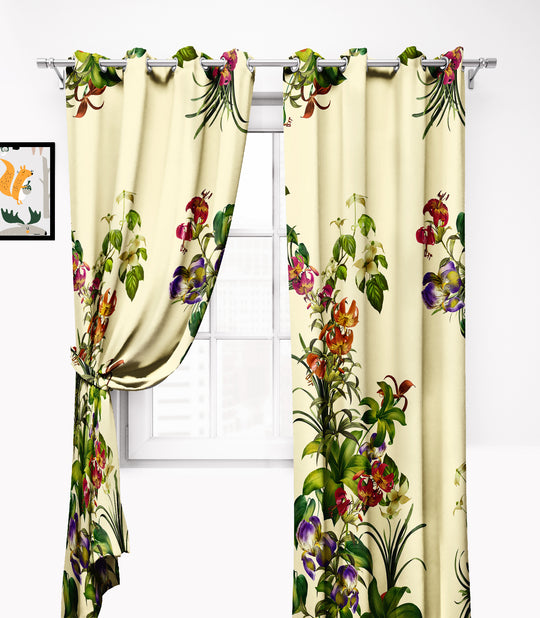 Ultimate Trends Premium Polyester Elite Floral Curtain For Home Décor Light Yellow Color, 1 Piece