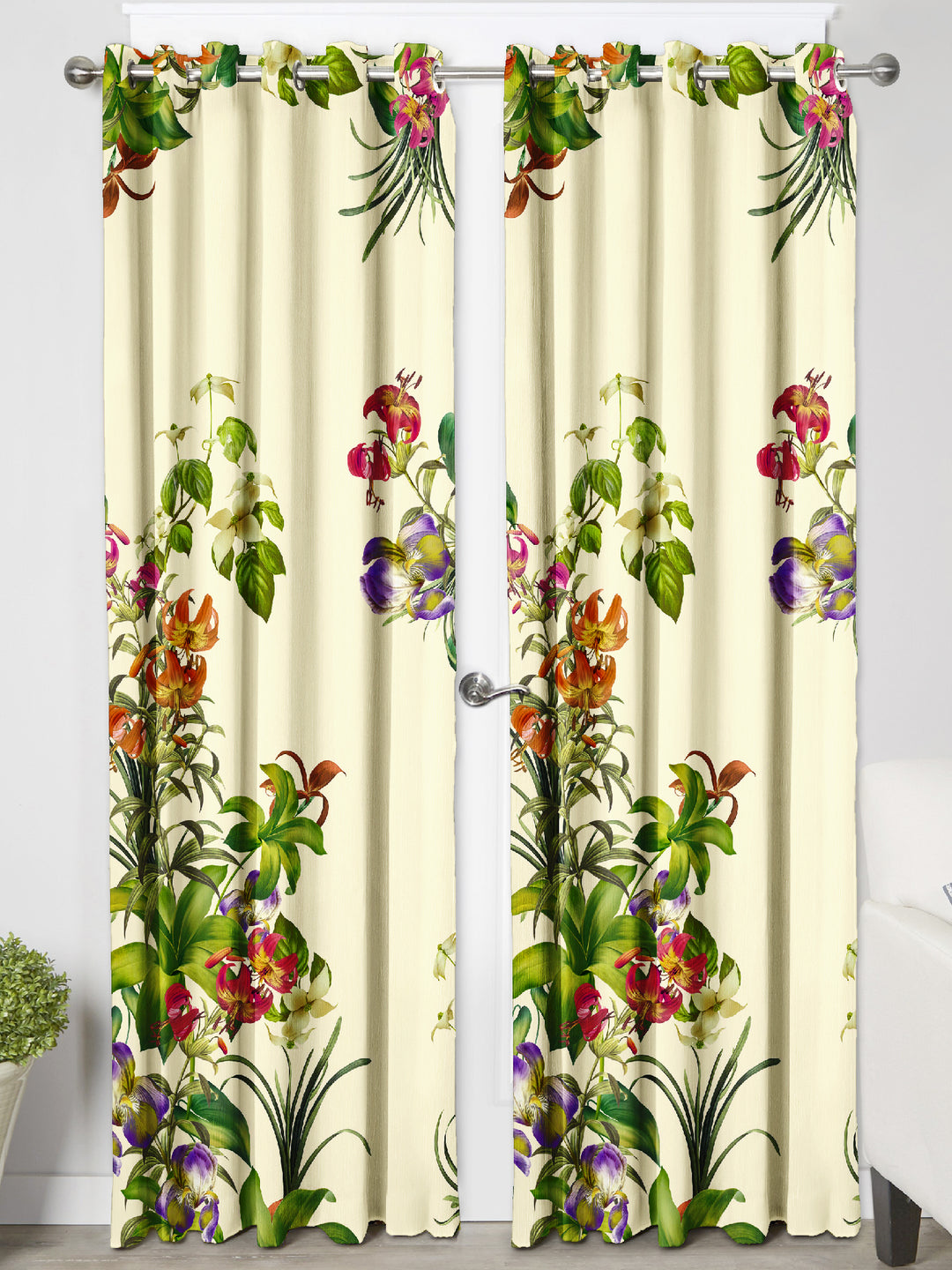 Ultimate Trends Premium Polyester Elite Floral Curtain For Home Décor Light Yellow Color, 1 Piece