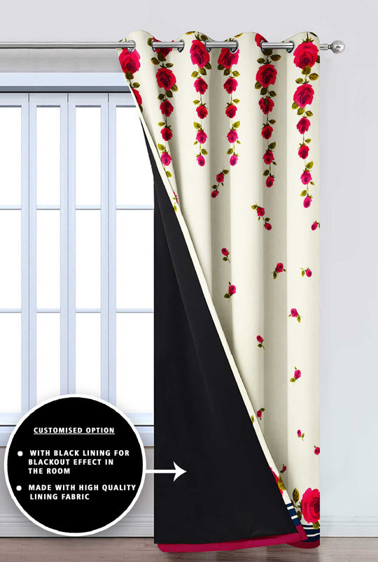 Ultimate Trends Premium Polyester Elite Floral Curtain For Home Décor Cream and Red Color, 1 Piece