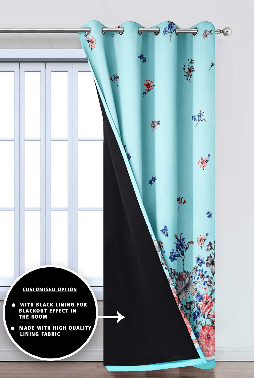 Ultimate Trends Premium Polyester Elite Floral Curtain For Home Décor Sea Green Color, 1 Piece