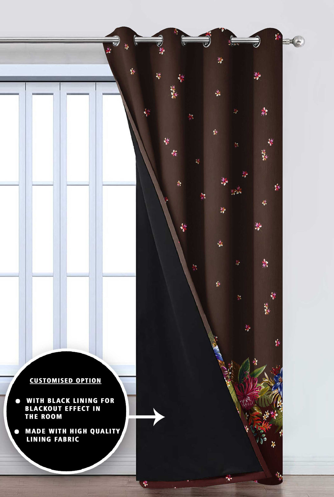 Ultimate Trends Premium Polyester Elite Floral Curtain For Home Décor Coffee Brown Color, 1 Piece