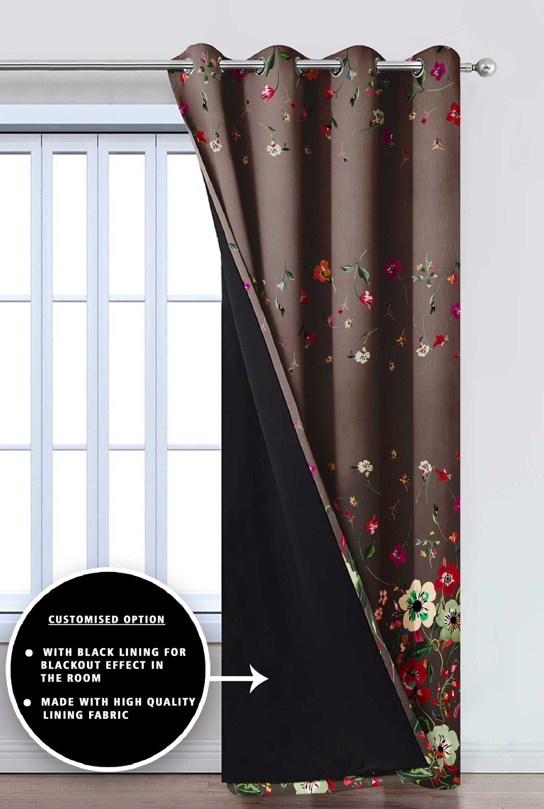 Ultimate Trends Premium Polyester Elite Floral Curtain For Home Décor Brown Color, 1 Piece