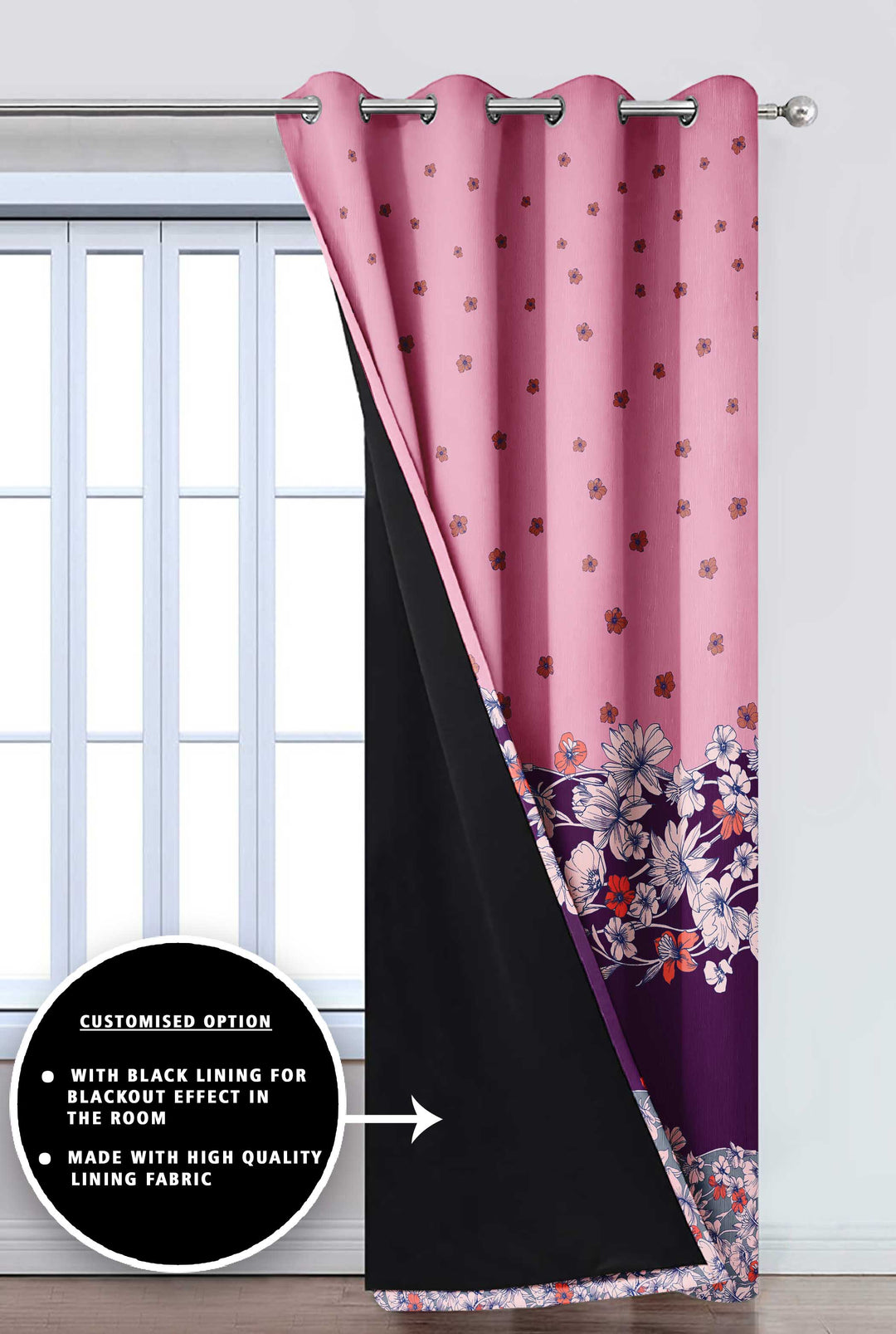 Ultimate Trends Premium Polyester Elite Floral Curtain For Home Décor Pink Color, 1 Piece