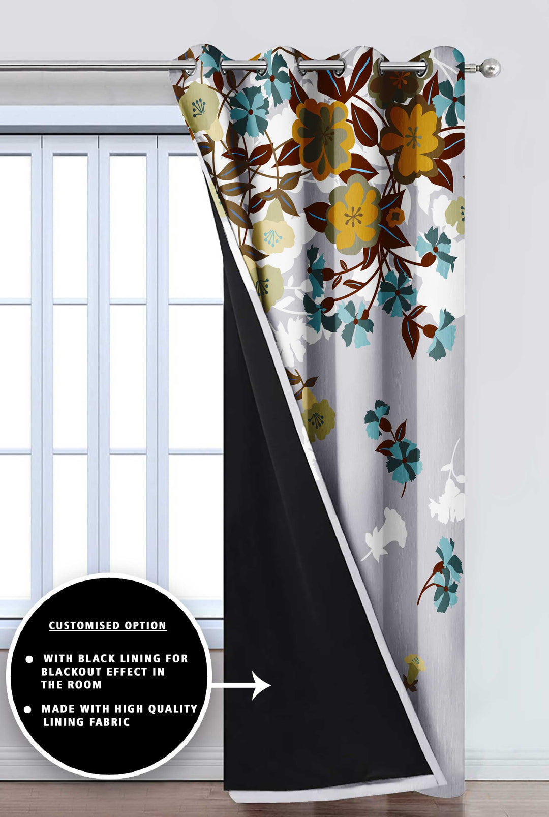 Ultimate Trends Premium Polyester Elite Floral Curtain For Home Décor Cloud Grey Color, 1 Piece