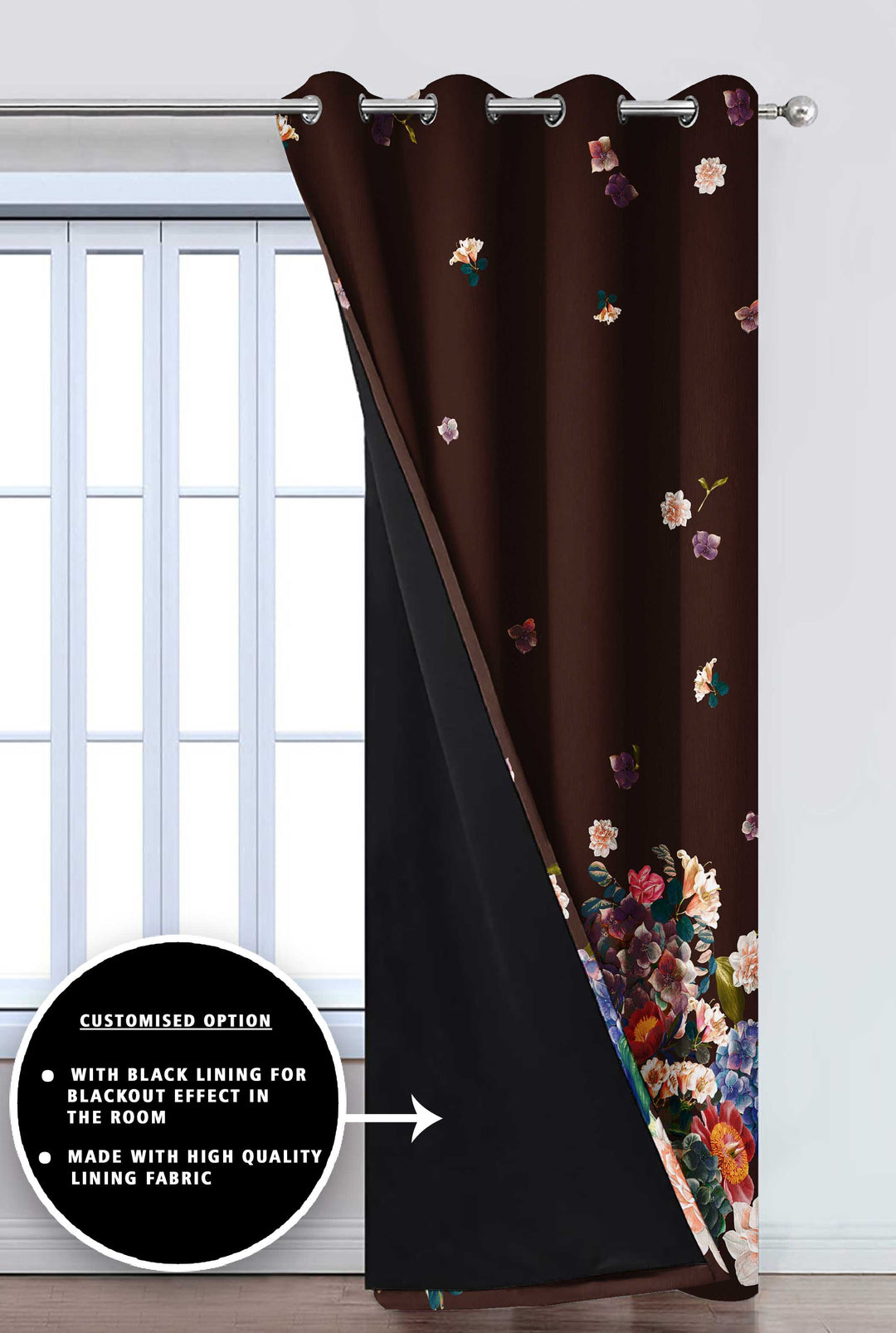 Ultimate Trends Premium Polyester Elite Floral Curtain For Home Décor Dark Brown Color, 1 Piece