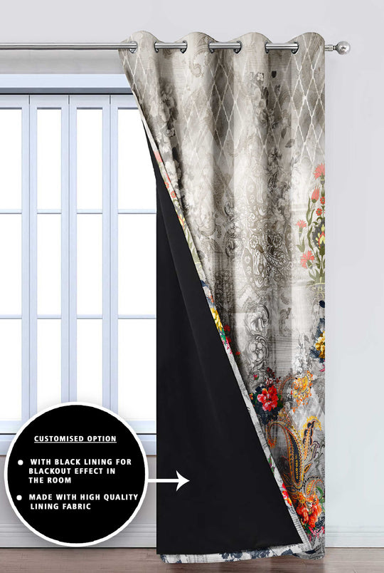 Ultimate Trends Premium Polyester Elite Floral Curtain For Home Décor Grey Color, 1 Piece