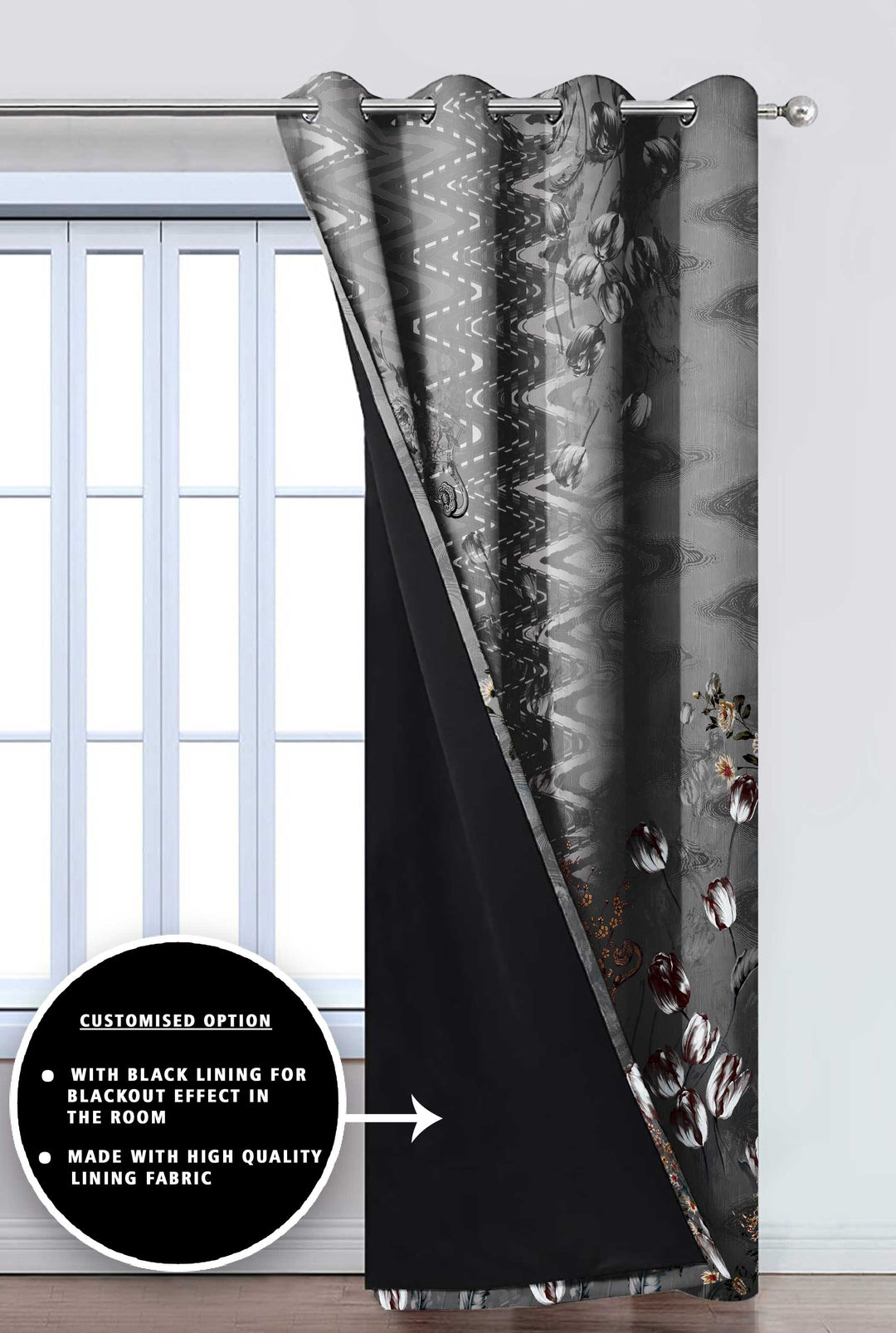 Ultimate Trends Premium Polyester Elite Floral Curtain For Home Décor Steel Grey Color, 1 Piece