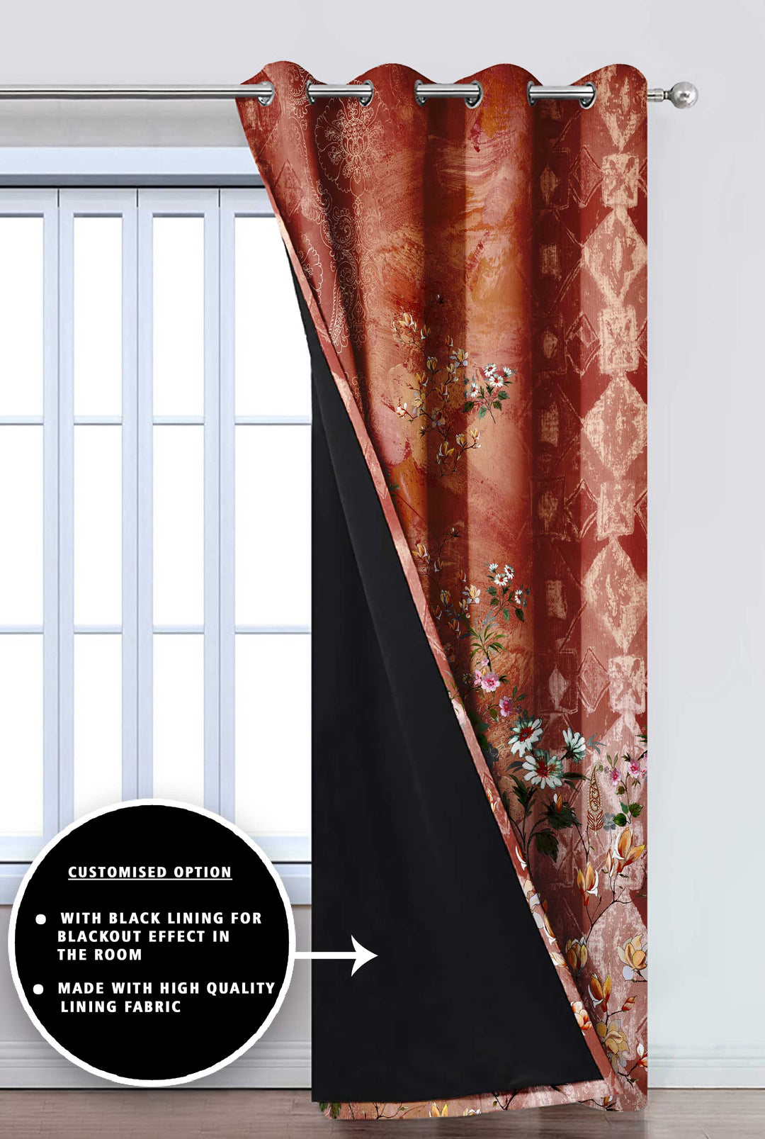 Ultimate Trends Premium Polyester Elite Floral Curtain For Home Décor Chestnut Brown Multi Color, 1 Piece