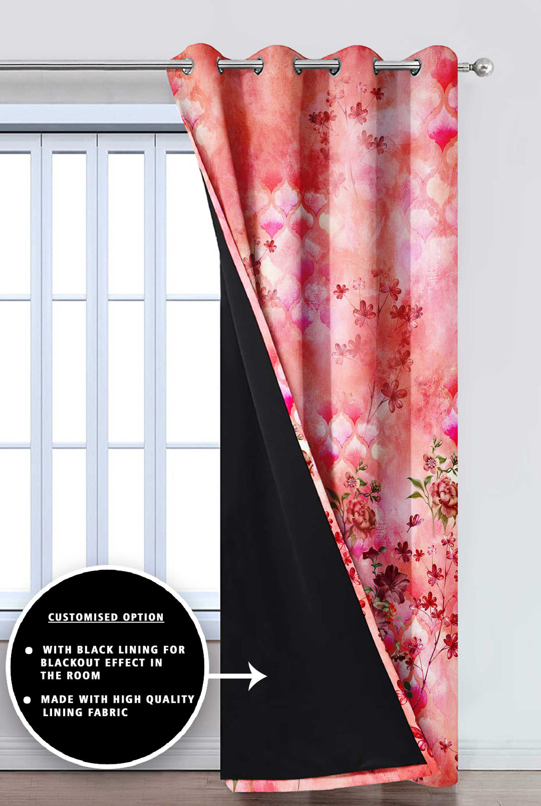 Ultimate Trends Premium Polyester Elite Floral Curtain For Home Décor Coral Pink Color, 1 Piece