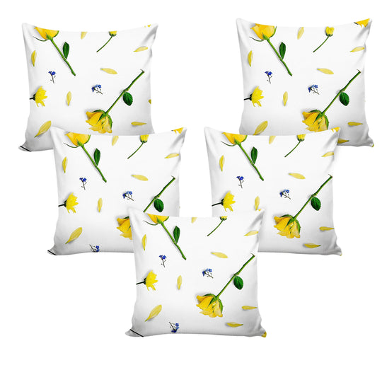 Ultimate Trends 3D Floral Digital Printed Cushion Cover, 16 Inch X 16 Inch, Set of 5 - White Color