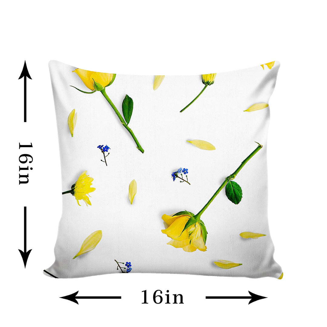 Ultimate Trends 3D Floral Digital Printed Cushion Cover, 16 Inch X 16 Inch, Set of 5 - White Color