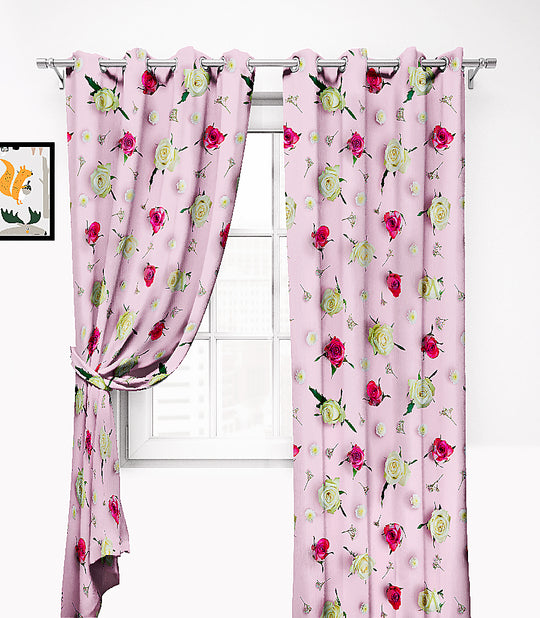 Ultimate Trends Premium Polyester 3D Floral Curtain For Home Décor Lace Pink Color, 1 Piece