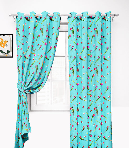 Ultimate Trends Premium Polyester 3D Floral Curtain For Home Décor Arctic Blue Color, 1 Piece