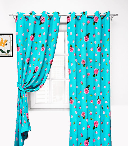 Ultimate Trends Premium Polyester 3D Floral Curtain For Home Décor Aqua Blue Color, 1 Piece