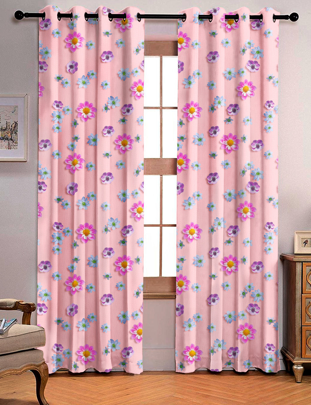 Ultimate Trends Premium Polyester 3D Floral Curtain For Home Décor Lemonade Pink Color, 1 Piece