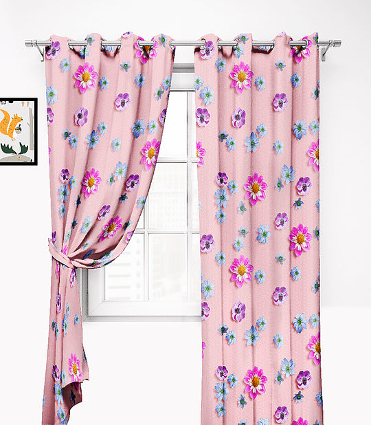 Ultimate Trends Premium Polyester 3D Floral Curtain For Home Décor Lemonade Pink Color, 1 Piece