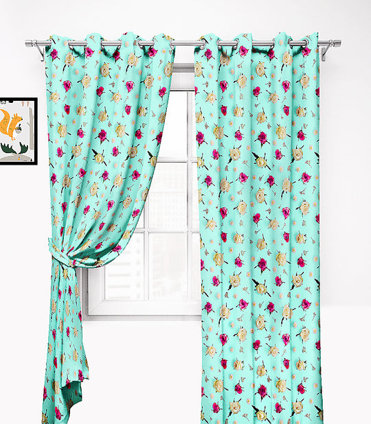 Ultimate Trends Premium Polyester 3D Floral Curtain For Home Décor Sea Green Color, 1 Piece