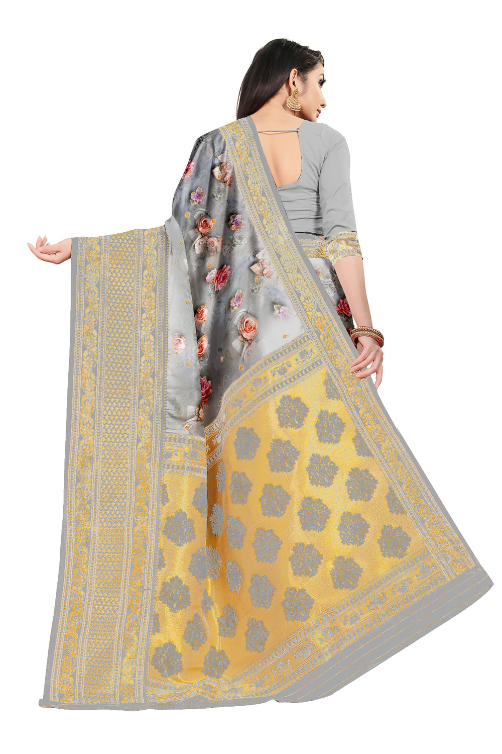 Ultimate Trends Women's Premium Digital Printed Jacquard Saree With Blouse