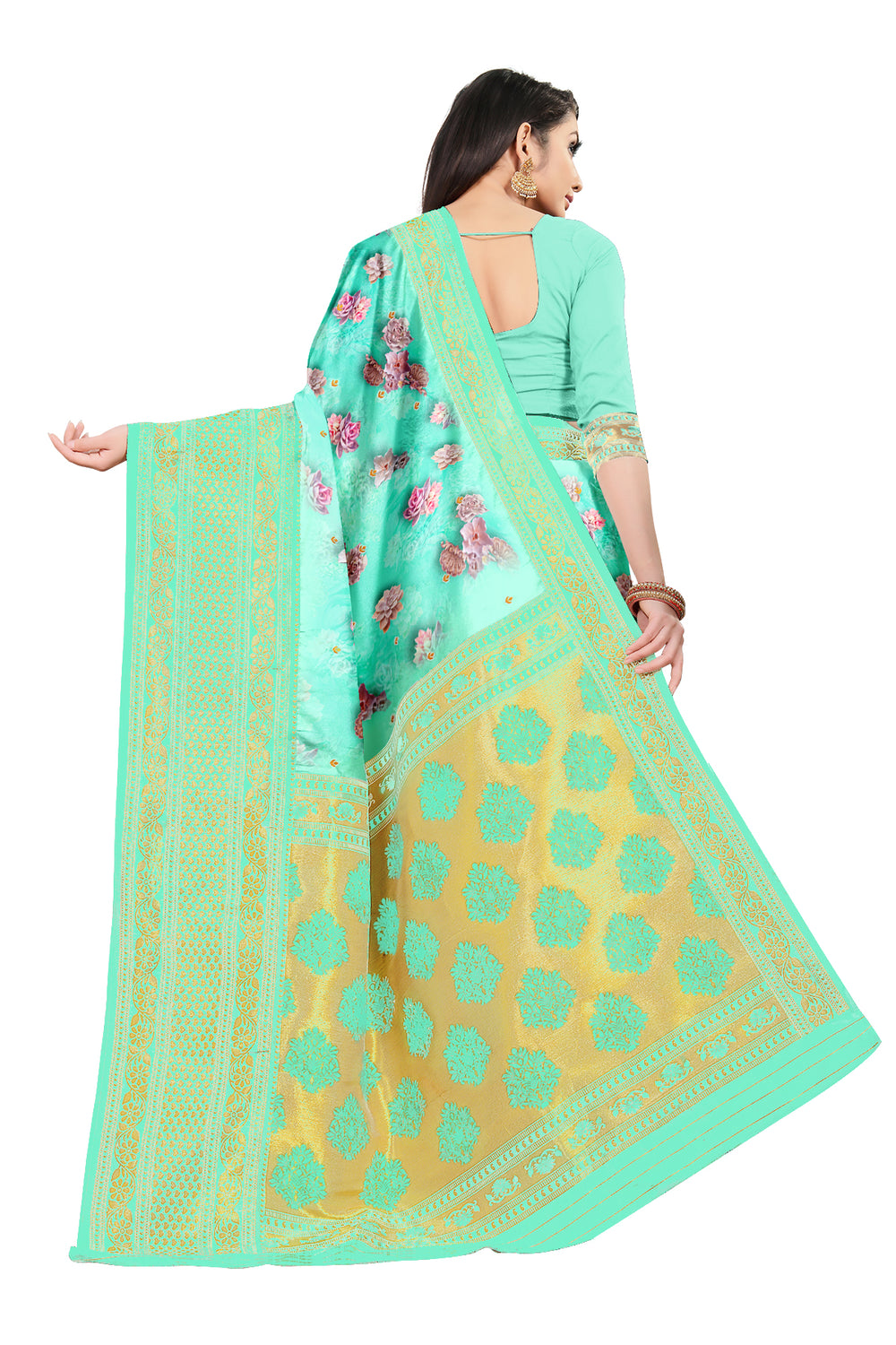 Ultimate Trends Women's Premium Digital Printed Jacquard Saree With Blouse