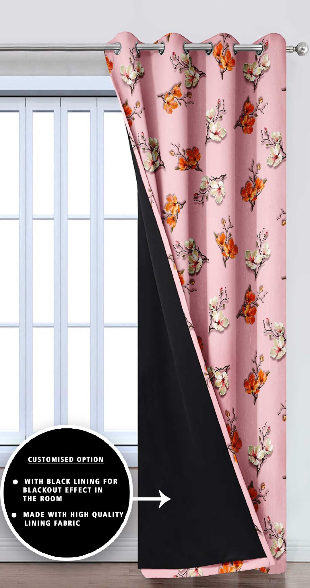 Ultimate Trends Premium Polyester 3D Floral Curtain For Home Décor Blush Pink Color, 1 Piece