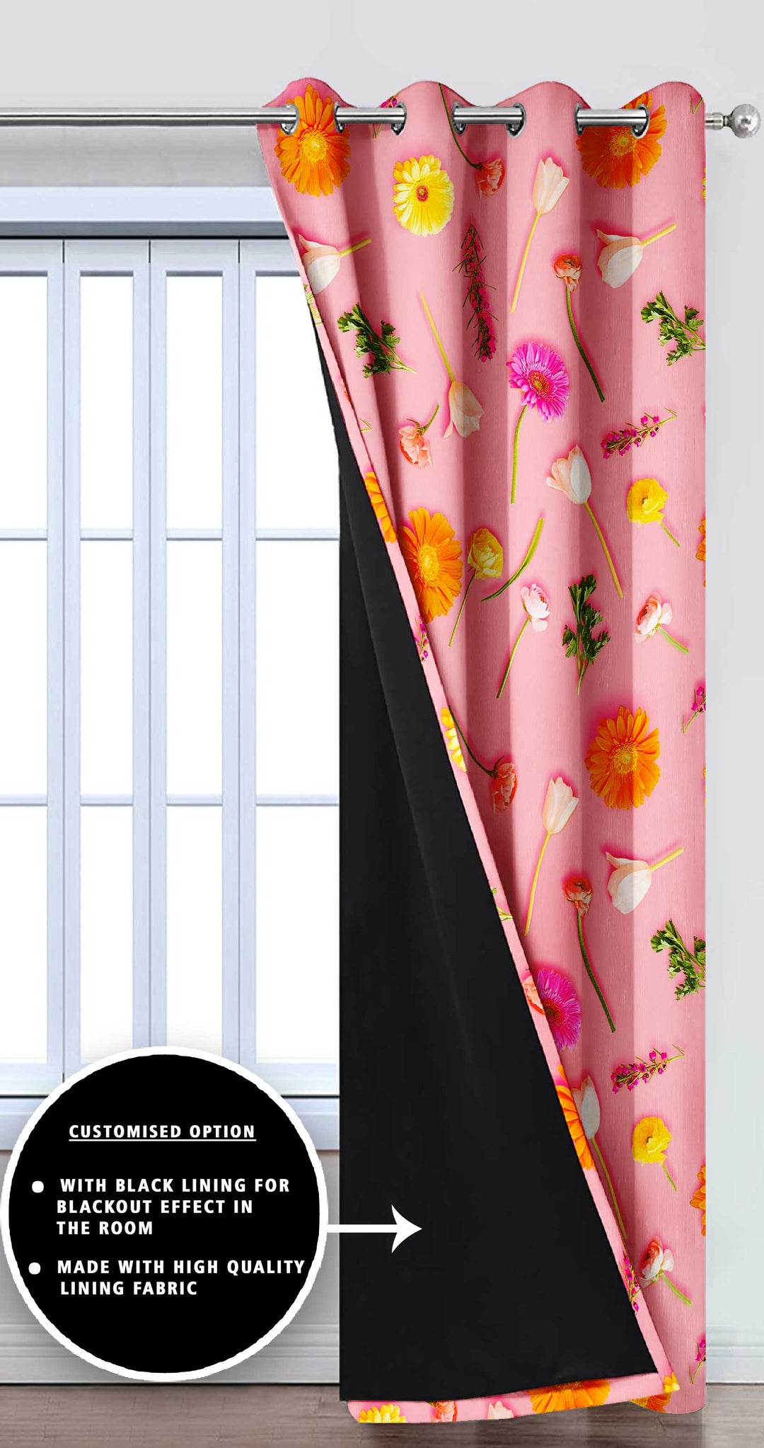 Ultimate Trends Premium Polyester 3D Floral Curtain For Home Décor Lemonade Pink  Color, 1 Piece