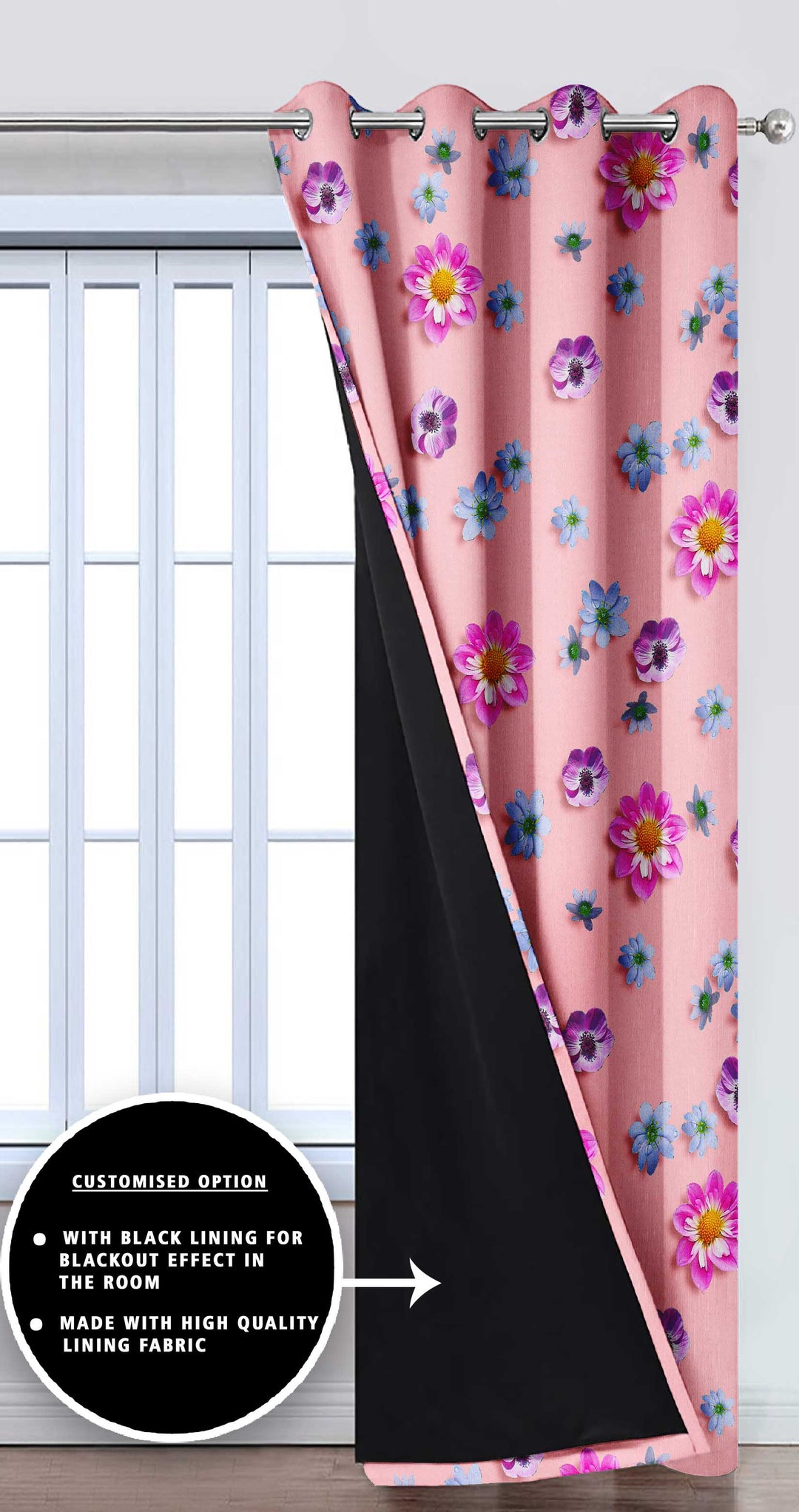 Ultimate Trends Premium Polyester 3D Floral Curtain For Home Décor Lemonade Pink Color, 1 Piece