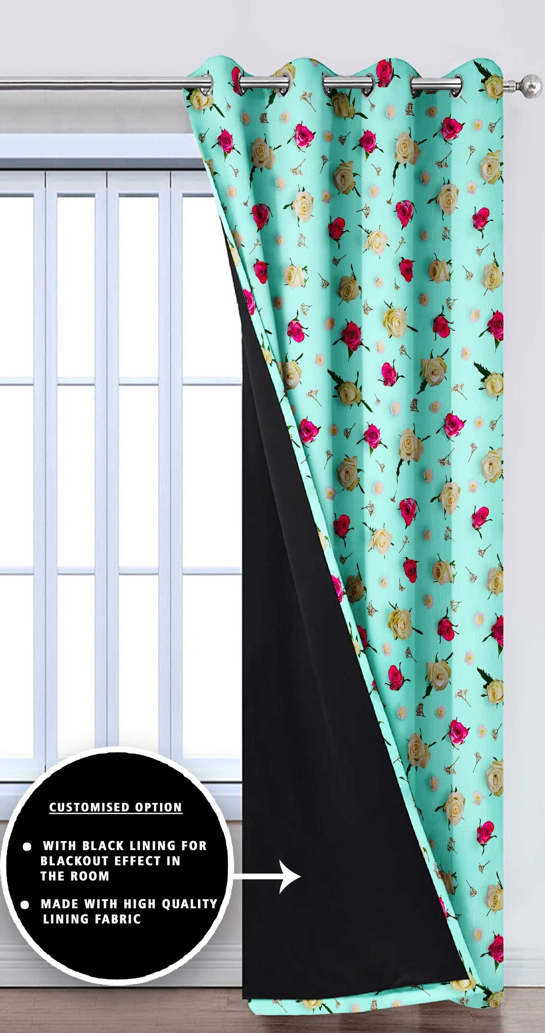 Ultimate Trends Premium Polyester 3D Floral Curtain For Home Décor Sea Green Color, 1 Piece