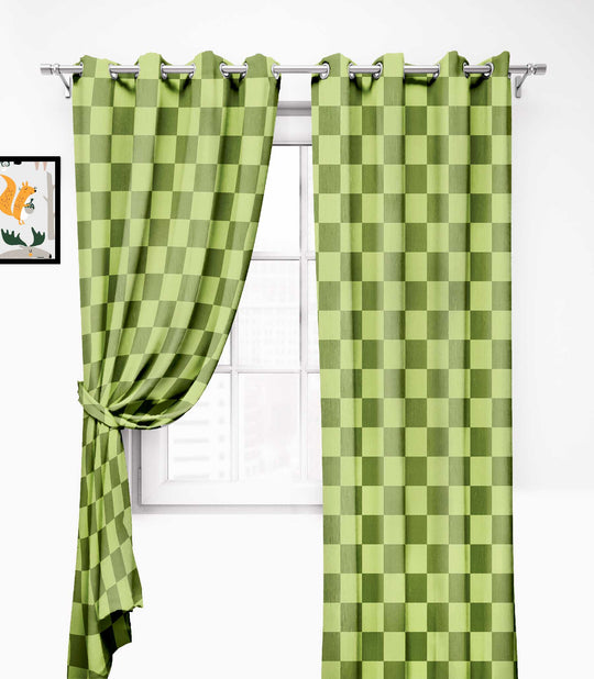 Ultimate Trends Premium Polyester Checkered Curtain For Home Décor Green Color, 1 Piece