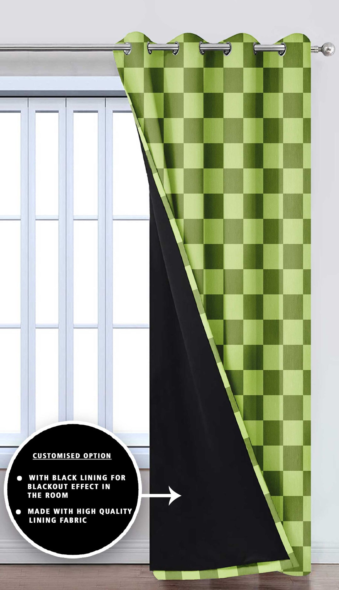 Ultimate Trends Premium Polyester Checkered Curtain For Home Décor Green Color, 1 Piece