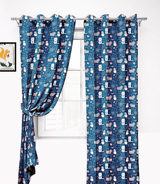 Ultimate Trends Premium Polyester Kids Room Curtain Pine Blue Color, Funny Cats, 1 Piece