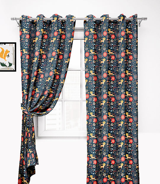 Ultimate Trends Premium Polyester Kids Room Curtain Peacock Blue Color, Funny Cats, 1 Piece