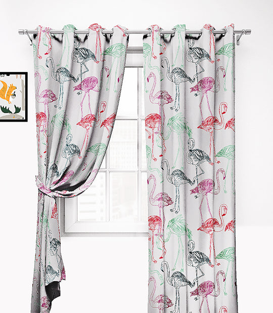 Ultimate Trends Premium Polyester Kids Room Curtain White Color, Flamingo, 1 Piece