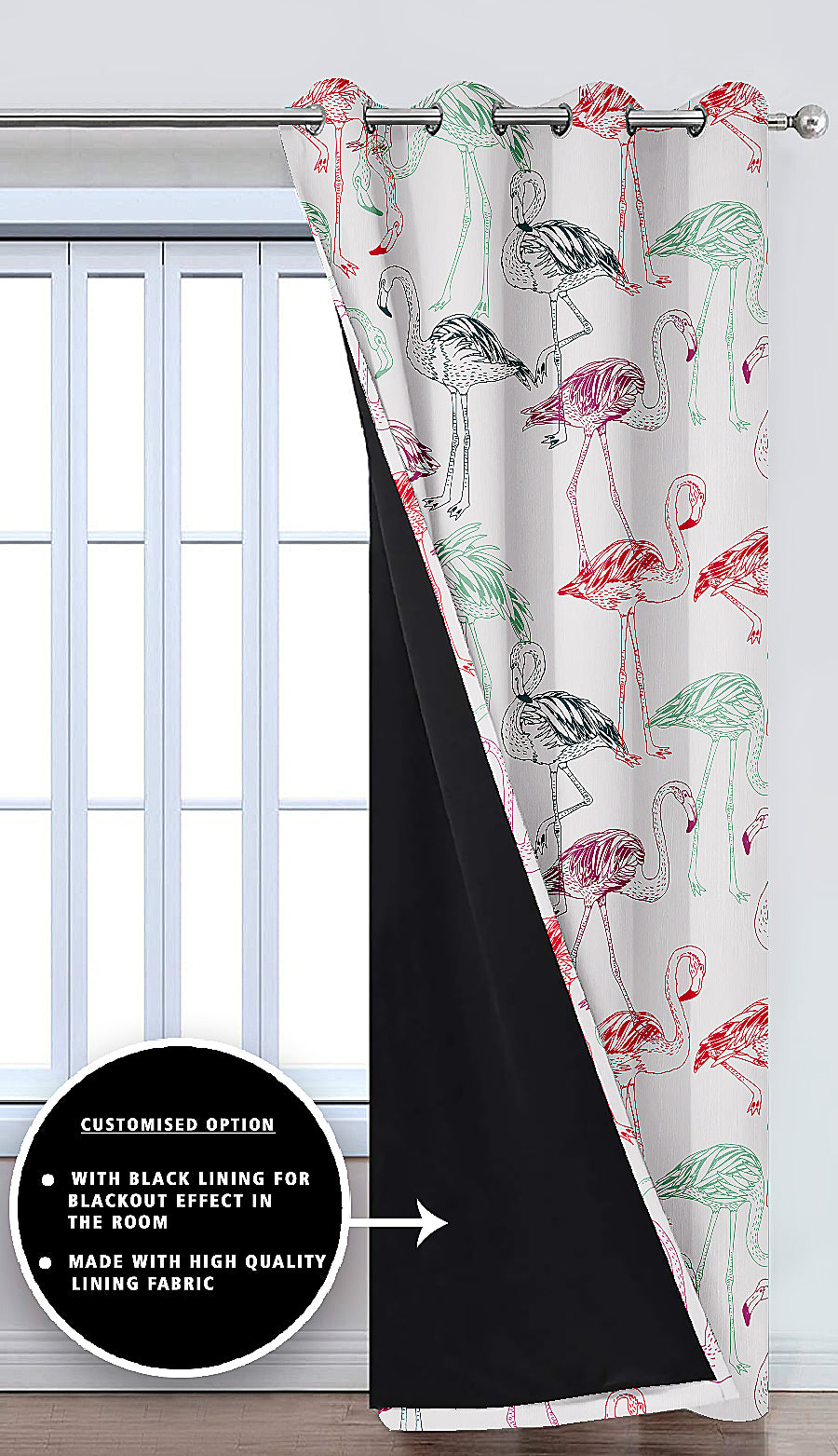 Ultimate Trends Premium Polyester Kids Room Curtain White Color, Flamingo, 1 Piece