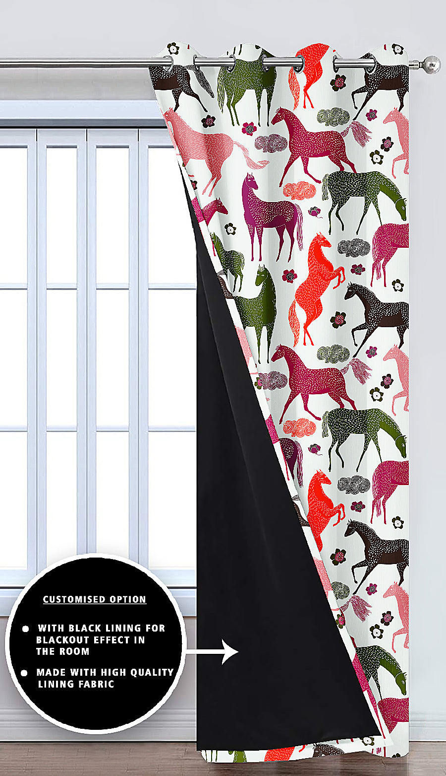 Ultimate Trends Premium Polyester Kids Room Curtain White Color, Horse, 1 Piece