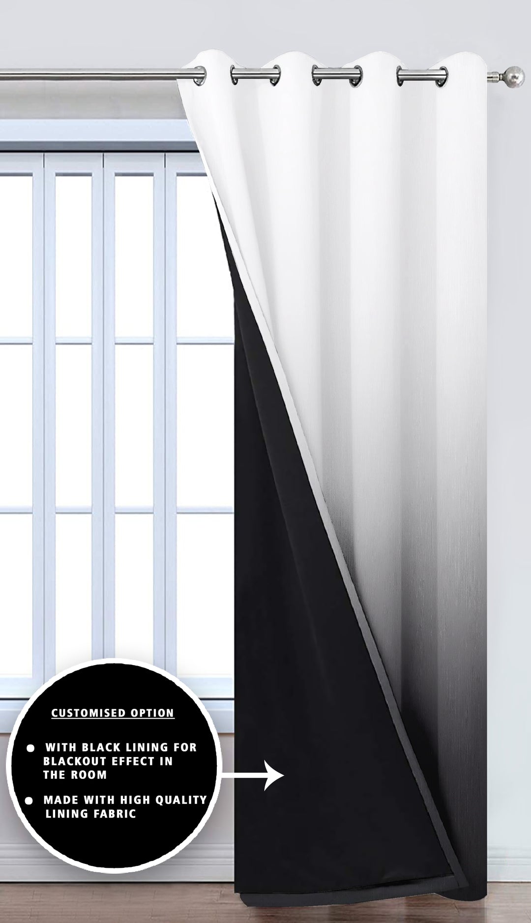 Ultimate Trends Premium Polyester Shaded (Gradient) Curtain For Home Décor Black Color, 1 Piece