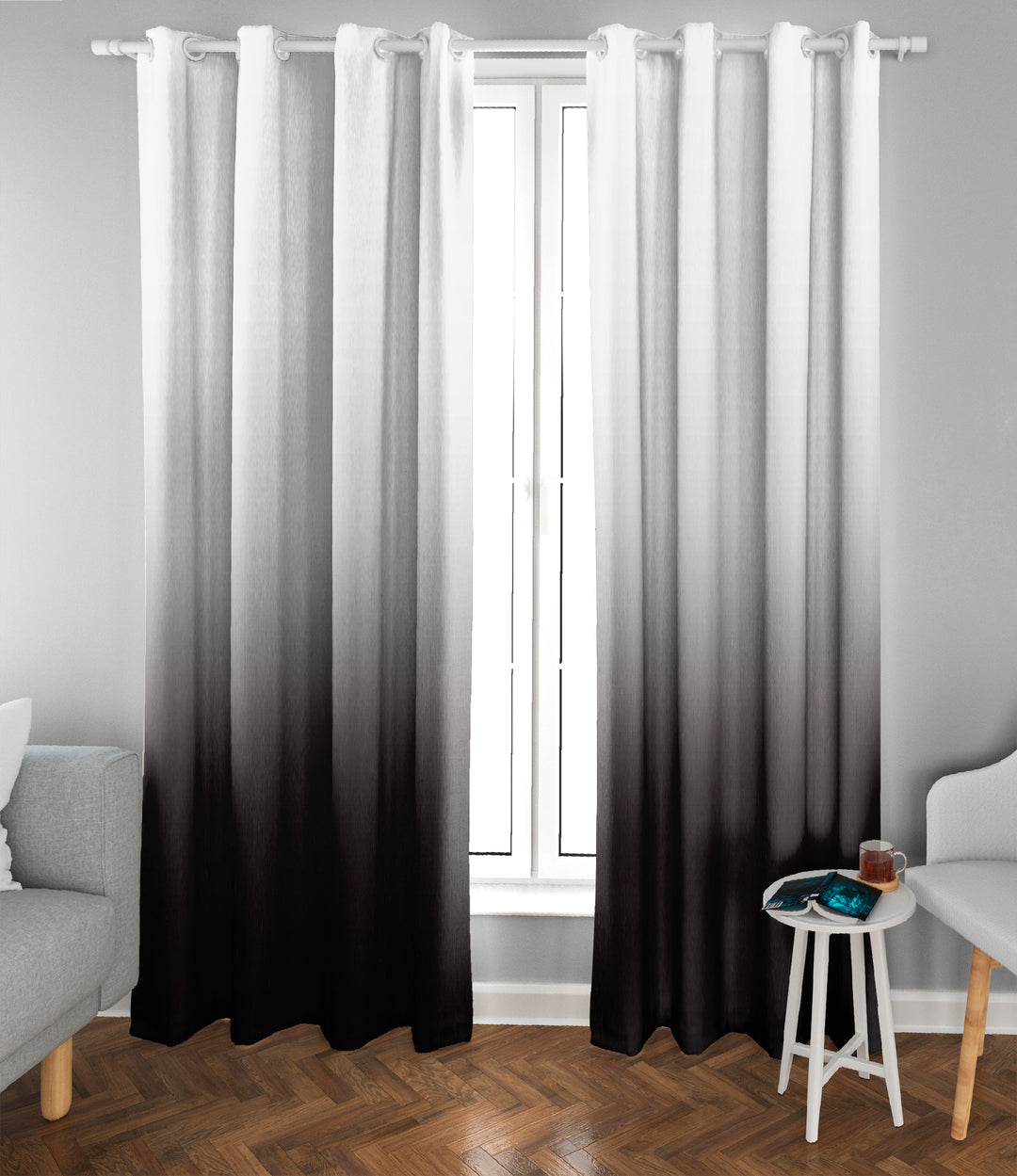 Ultimate Trends Premium Polyester Shaded (Gradient) Curtain For Home Décor Black Color, 1 Piece