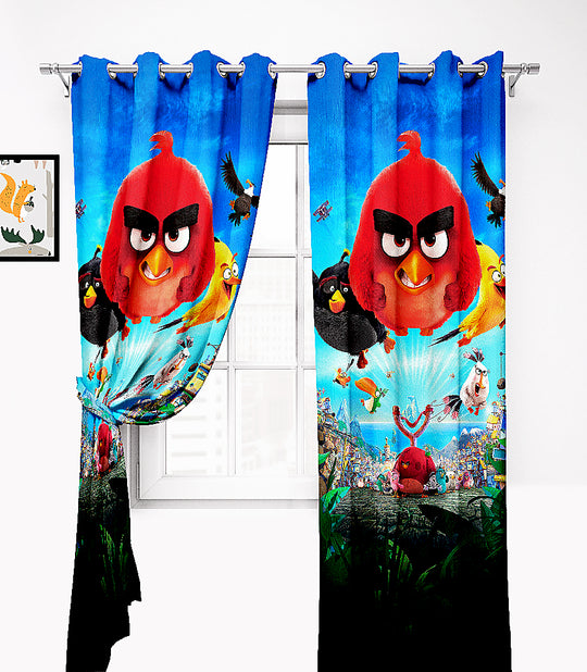 Ultimate Trends Premium Polyester 3D Cartoon Kids Room Curtain Royal Blue and Black Color, Angry Birds, 1 Piece