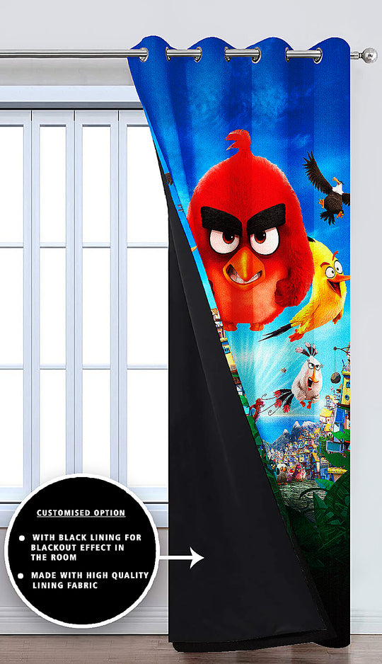 Ultimate Trends Premium Polyester 3D Cartoon Kids Room Curtain Royal Blue and Black Color, Angry Birds, 1 Piece